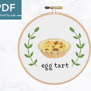 Egg Tart Cross Stitch Pattern - Asian Dessert - PDF chart - Food Cross Stitch