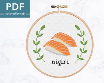 Salmon Sushi Cross Stitch Pattern - Salmon Cross Stitch - Nigiri Pattern - PDF chart - Food Cross Stitch