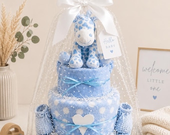 Safari Baby Boy Nappy Cake – Luxury Baby Shower Gift | New Baby Hamper | Pampers Nappy Cake | Baby Boy Gift | Baby Shower Centrepiece