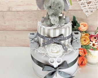 Nappy Cakes, Nappy Cake, Elephant theme, Unisex Baby hamper, Baby boy gift, Baby girl gift, Mum to be gift, Neutral baby shower gift,