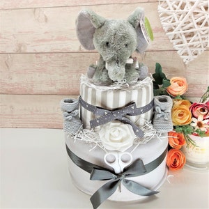 Nappy Cakes, Nappy Cake, Elephant theme, Unisex Baby hamper, Baby boy gift, Baby girl gift, Mum to be gift, Neutral baby shower gift,