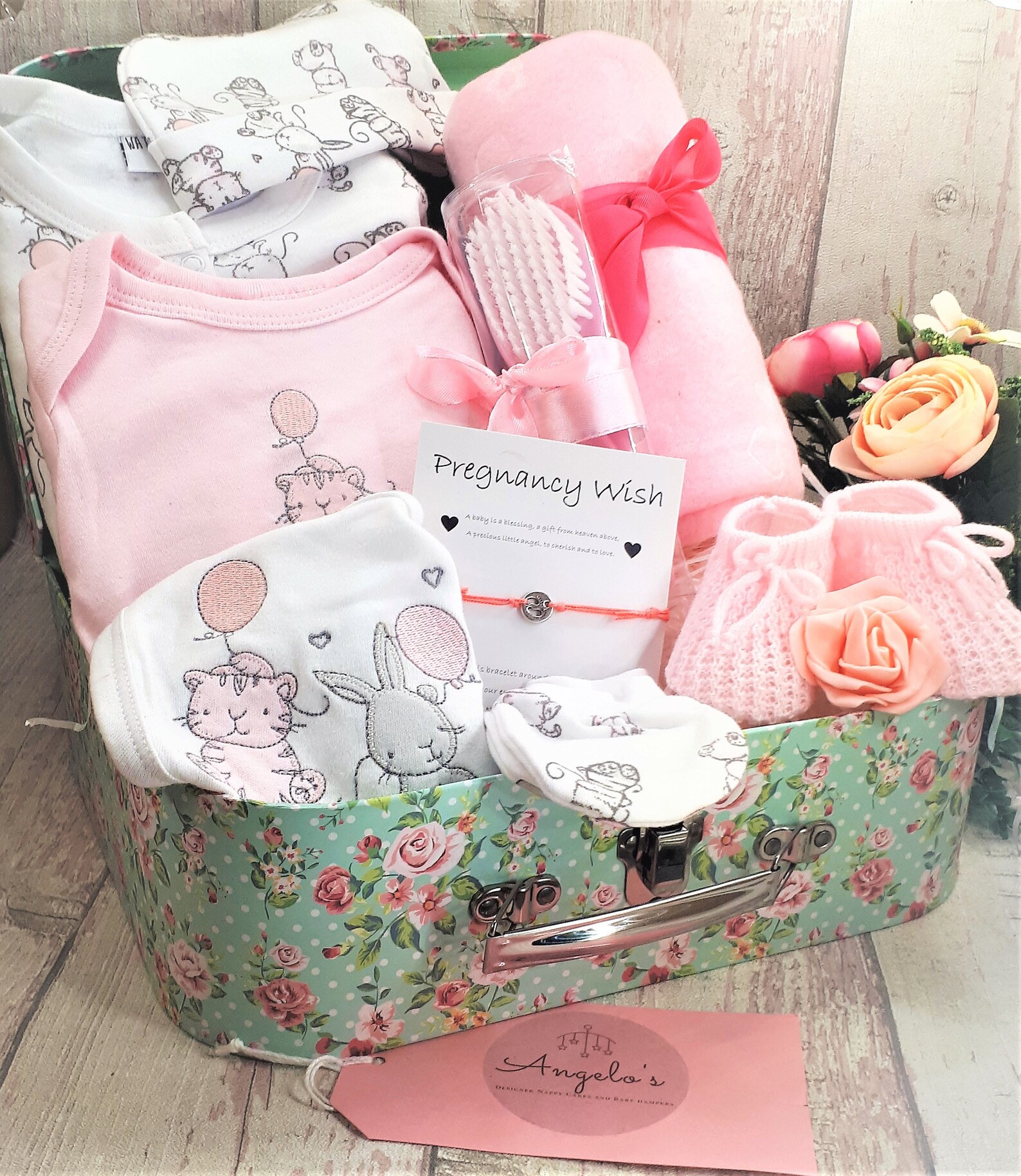 New Baby Girl Hamper Cotton Gift Set with flowers Suitcase Etsy