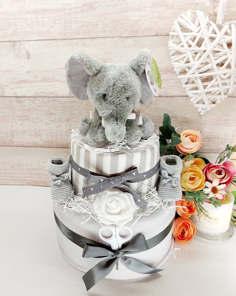 Nappy Cakes, Nappy Cake, Elephant theme, Unisex Baby hamper, Baby boy gift, Baby girl gift, Mum to be gift, Neutral baby shower gift, image 4