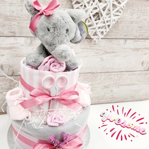 Nappy Cakes, Nappy Cake, Elephant theme, Unisex Baby hamper, Baby boy gift, Baby girl gift, Mum to be gift, Neutral baby shower gift, Pink