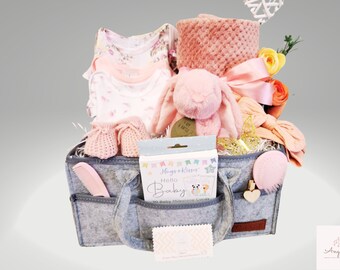 Gorgeous ''Bunny Blooms'' baby hamper basket, 10 piece of gorgeous baby gift, Baby shower gift, Maternity leave gift