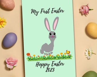 Fröhlicher Osterhase Fußabdruck | My First Easter Bunny Footprint Craft für Kleinkinder | Ostern Baby Fußabdruck Kunst | Baby Basteln