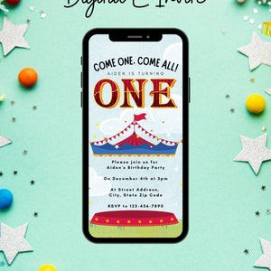 Digital Birthday Invitation | Custom Circus Birthday Digital Download Evite | Mobile Invitation | Electronic Carnival Birthday Invite