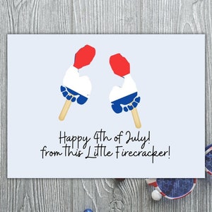 Illustration de l&#39;empreinte du joyeux 4 juillet | Créations artisanales empreintes de pas du 4 juillet pour bébés | Art de l&#39;empreinte de popsicle pétard | Artisanat rouge, blanc et bleu