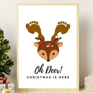 Reindeer Christmas Footprint Art | Oh Deer Christmas is Here Handprint Art | Christmas Crafts for Kids | Christmas Handprint Art