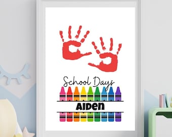 Back to School Handprint Art | First Day of School Footprint Art | Custom Back to School Handprint Craft | Custom School Days Craft for Kids