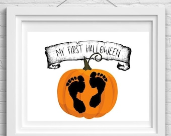 My First Halloween Footprint Art | Halloween Footprint Craft | Halloween Handprint Craft | Jack O Lantern Pumpkin Craft for Infants