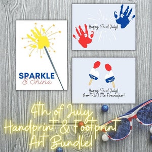 Lot d&#39;oeuvres d&#39;art empreintes du 4 juillet | Lot imprimable du 4 juillet | Création artisanale d&#39;empreintes de pas | Art d&#39;empreinte de main | Bricolage pour bébé | Fête de l&#39;indépendance