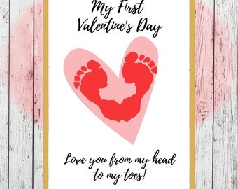 Mi primer arte de huellas de San Valentín / Manualidad de San Valentín para niños / Huella de corazón para niños / Manualidad de San Valentín