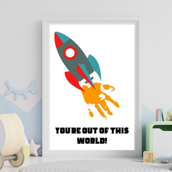 Rocket Spaceship Handprint Printable | You're Out of This World Handprint Footprint Art | Footprint Craft | Crafts for Kids | Baby Craft