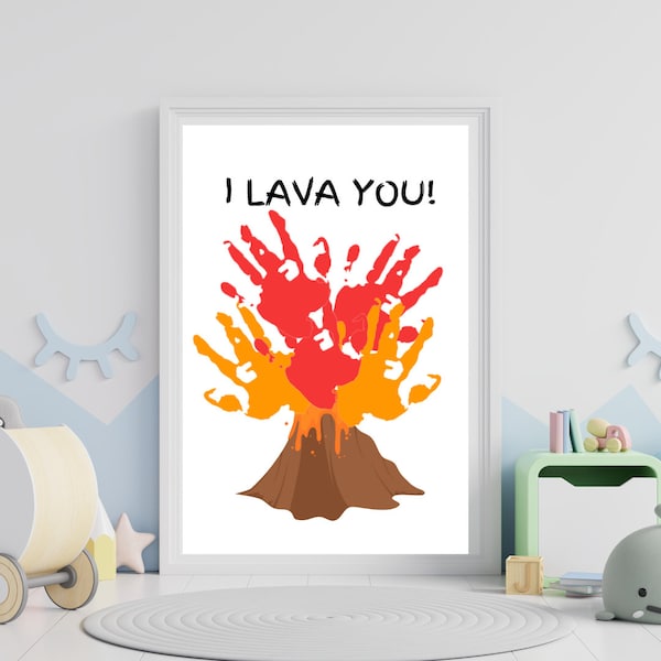 I Lava You Volcano Handprint Art | Art d'empreinte de volcan | Empreinte de main scientifique imprimable | Artisanat d'empreinte d'amour | Artisanat pour les enfants | Bébé Artisanat