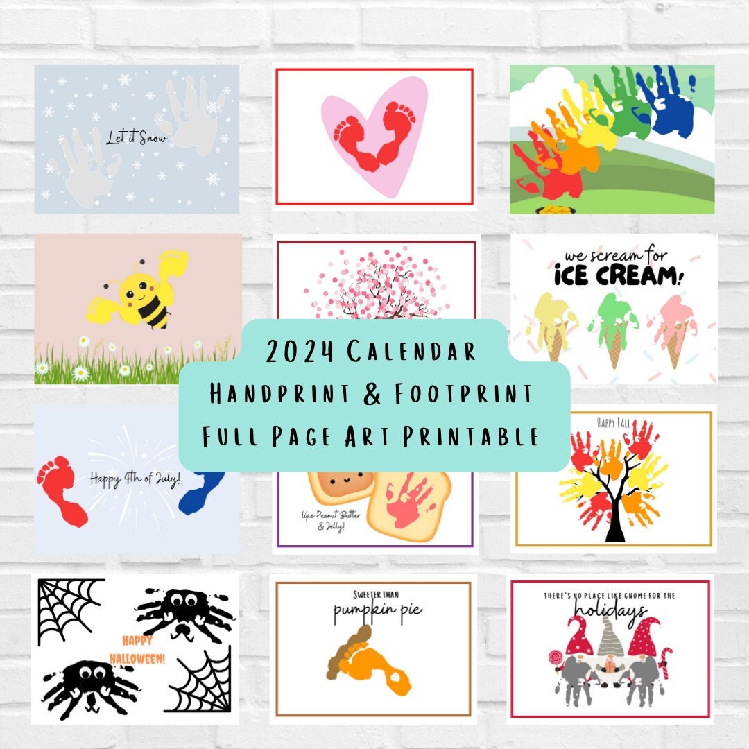 Handprint Calendar 2024 Footprint Art Calendar 2024 Calendar Handprint Art Craft Crafts for Kids Daycare Print Out Activity - Etsy