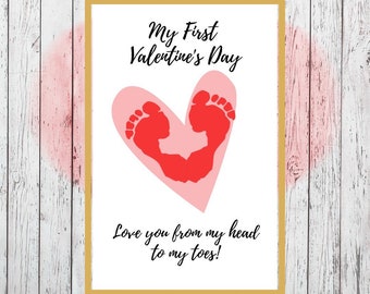 My First Valentine's Day Footprint Art Printable | Valentine's Day Craft for Kids | Heart Handprint Art Printable for Babies