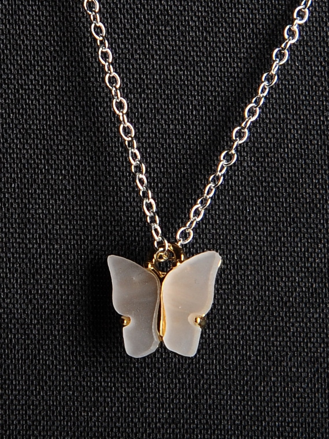 White Butterfly Necklace on silver chain Etsy
