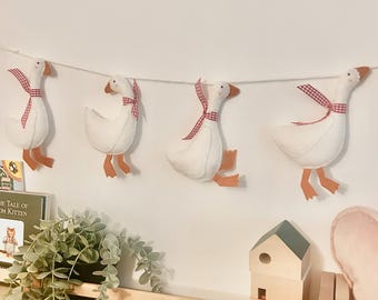 Handmade Goose Felt Garland: red gingham nursery decor