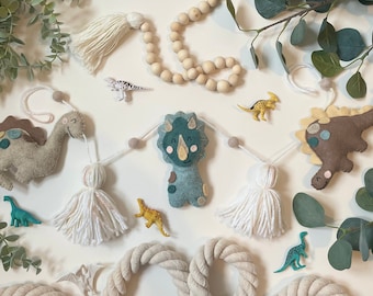 Handmade Dinosaur Felt Garland: Neutral Nursery Decor