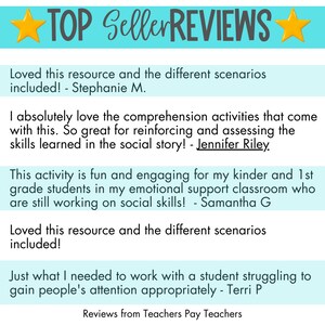 May include: A light blue background with white text that reads "TOP Seller REVIEWS".  Five customer reviews are displayed in white text on a light blue background.  The reviews are positive and highlight the value of the product.  The text at the bottom of the image reads "Reviews from Teachers Pay Teachers".