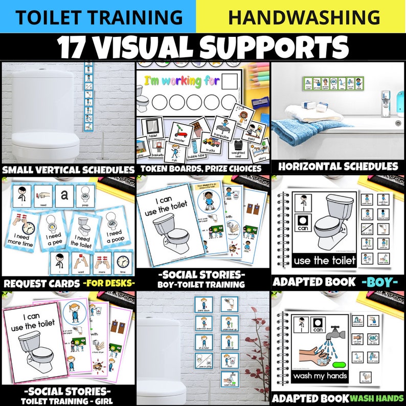 Toilet Potty Training Visuals With Schedules Charts and Social Skill