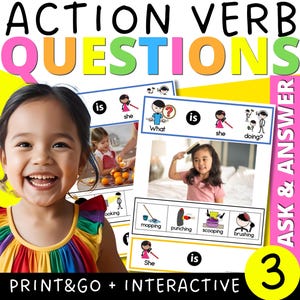 Action Verb WH Questions | Special Education| Speech Therapy | Autism | Sentence Strips AAC | Receptive Language | Expressive Language