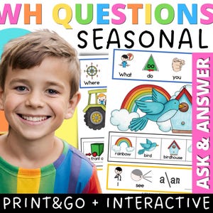WH Questions Seasonal Bundle | Winter, Spring, Summer, Fall Visual Supports | Speech Therapy, Autism, Special Education, AAC Sentence Strips