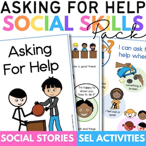 Historia social para pedir ayuda / Actividades SEL para solicitar ayuda / Visuales de CAA / Autismo / Educación especial / Habilidades sociales / Comunicación