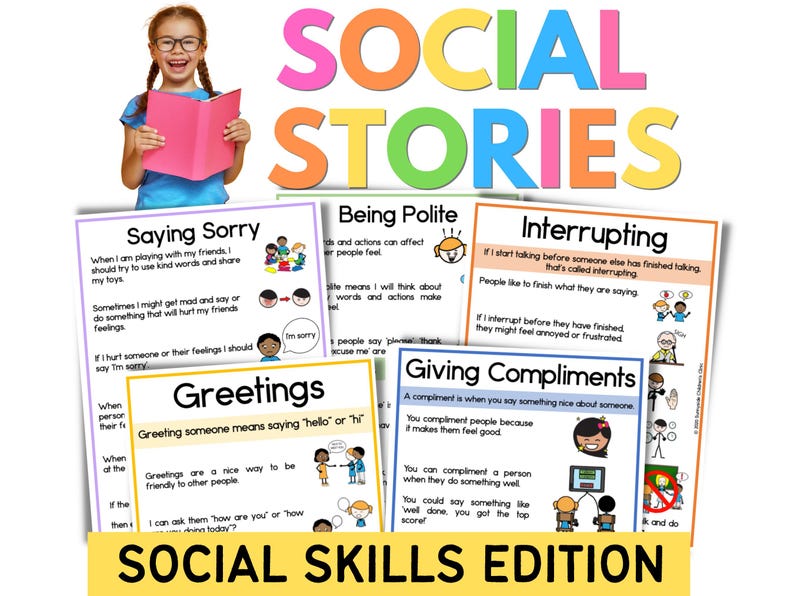 Social Stories Pack – Interrupting, Saying Sorry, Compliments, Greetings, Being Polite – Autism, Social Skills, ABA, Special Education, SEL image 1