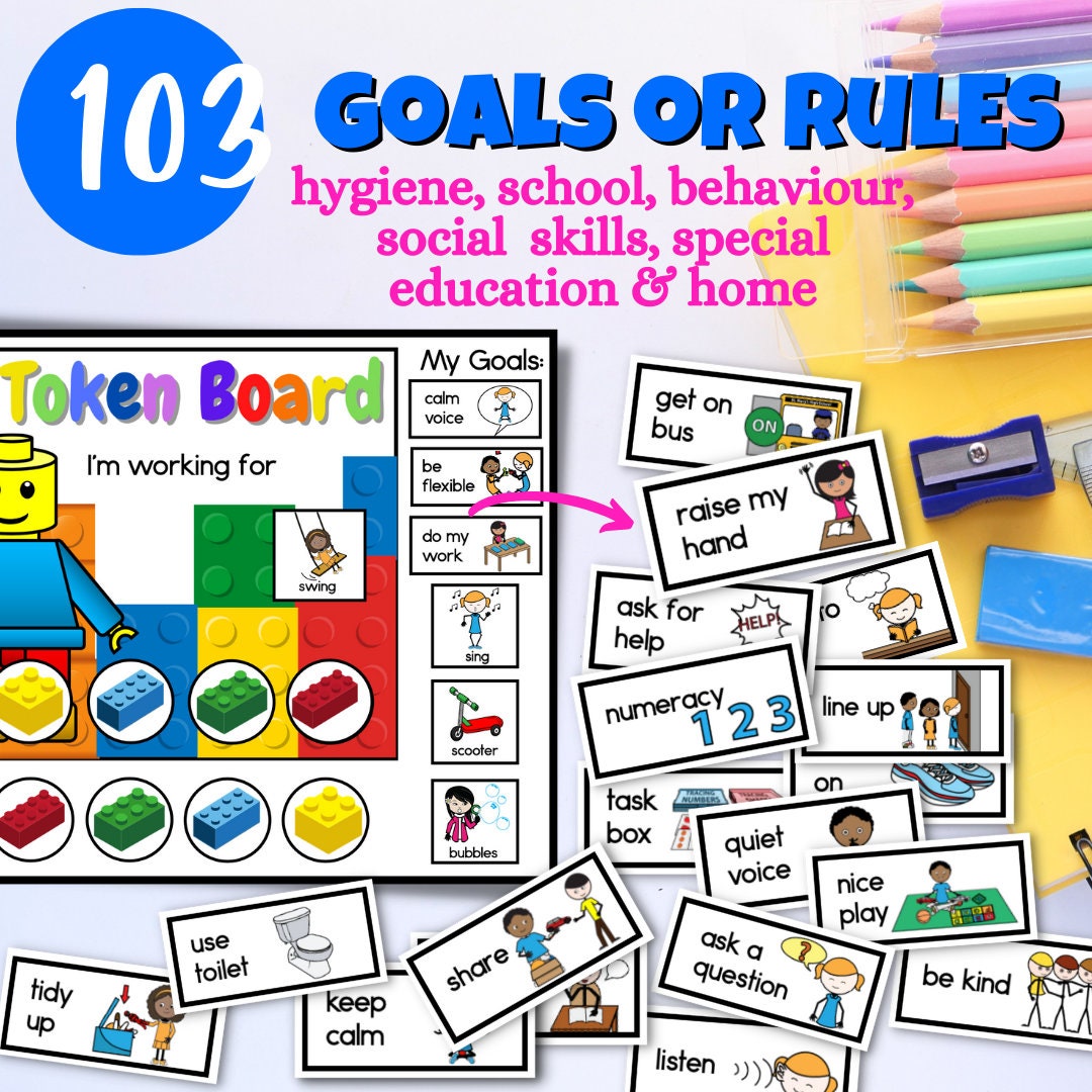 Token Board Reward Chart for Kids With First Then Schedule Building