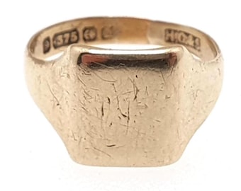 Vintage 9ct Gold Signet Ring, Plain Rectangular, Unisex, Hallmarked 1937,