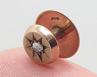 Antique 9ct Rose Gold Shirt Stud Diamond Vintage Star 9k 375 Victorian Ladies Mens Formal Sparkly Button Screw Back Joyería Regalo