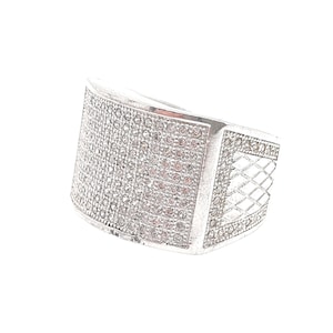 Vintage Sterling Silver CZ Ring Rectangular Pave Set Sparkly Mens Ladies Jewellery Gift