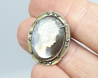 Pendentif Camée Ancien Coquillage – Monture Argent Massif – Pièce Unique