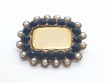 Antique Victorian 15ct Gold Seed Pearl and Onyx Mourning Brooch Gold 15k 625 Memento Mori Vintage 1800s Womens Jewelry Jewellery Jewelry