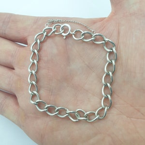 Vintage Sterling Silver Chain Bracelet Elongated Curb Link 12.10g 19.5cm 7.5&quot; Solid 925 Womens Mens Jewellery Jewelry Gift For Her Present