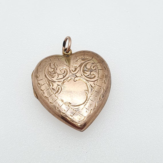 Antique 9ct Gold Locket Pendant Heart Front & Bac… - image 3