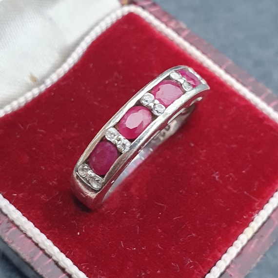Vintage Sterling Silver Ruby Ring Half Eternity Q… - image 2