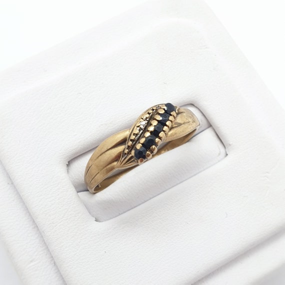 Vintage 9ct Gold Diamond Sapphire Ring Crossover … - image 2