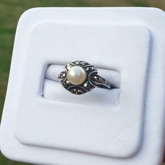 Antique Art Deco Sterling Silver Pearl Ring Vinta… - image 4