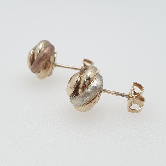 Vintage 9ct Gold Stud Earrings Knot 2.79g Round W… - image 6