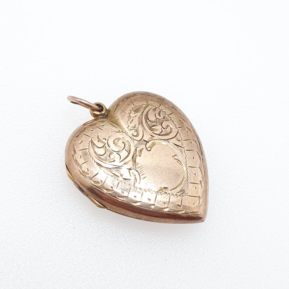 Antique 9ct Gold Locket Pendant Heart Front & Bac… - image 4