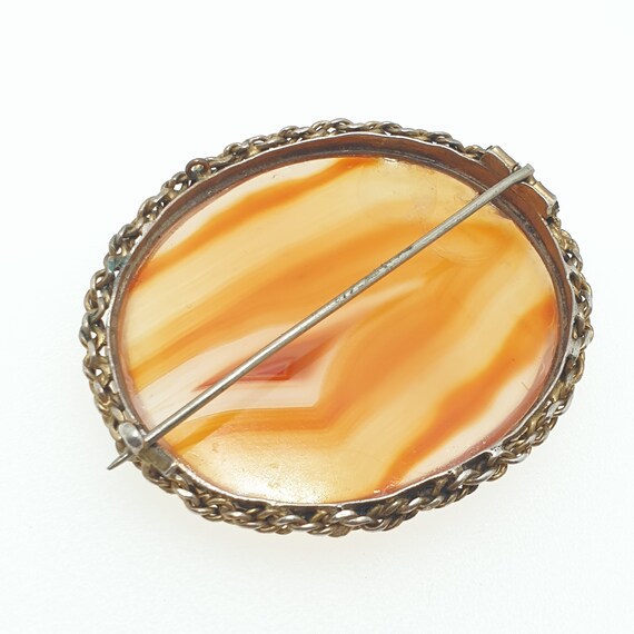 Antique Victorian Solid Silver Agate Brooch Gold … - image 5