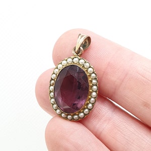 Antique Gold Pendant Amethyst Paste Large Seed Pearl Oval Victorian Fancy Purple Vintage Ladies Jewellery Elegant Pretty Womens Jewelry Gift