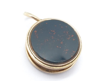 Pingente antigo vitoriano em ouro 10k com pedra de sangue rosa, modelo Albert, em ouro 9k, estilo anos 1800, para relógio de bolso. Joia unissex. Presente ideal para homens e mulheres.