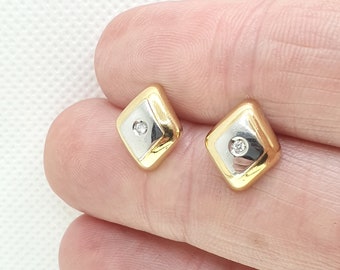 Vintage 18ct Gold Diamond Earrings Stud 2.28g Diamond Shape White Yellow Gold Retro 18K 750 Yellow Classic Solid Jewellery Jewelry Gift