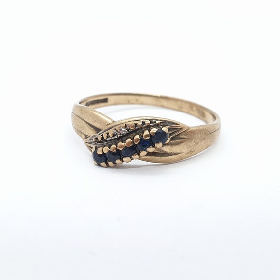 Vintage 9ct Gold Diamond Sapphire Ring Crossover … - image 1
