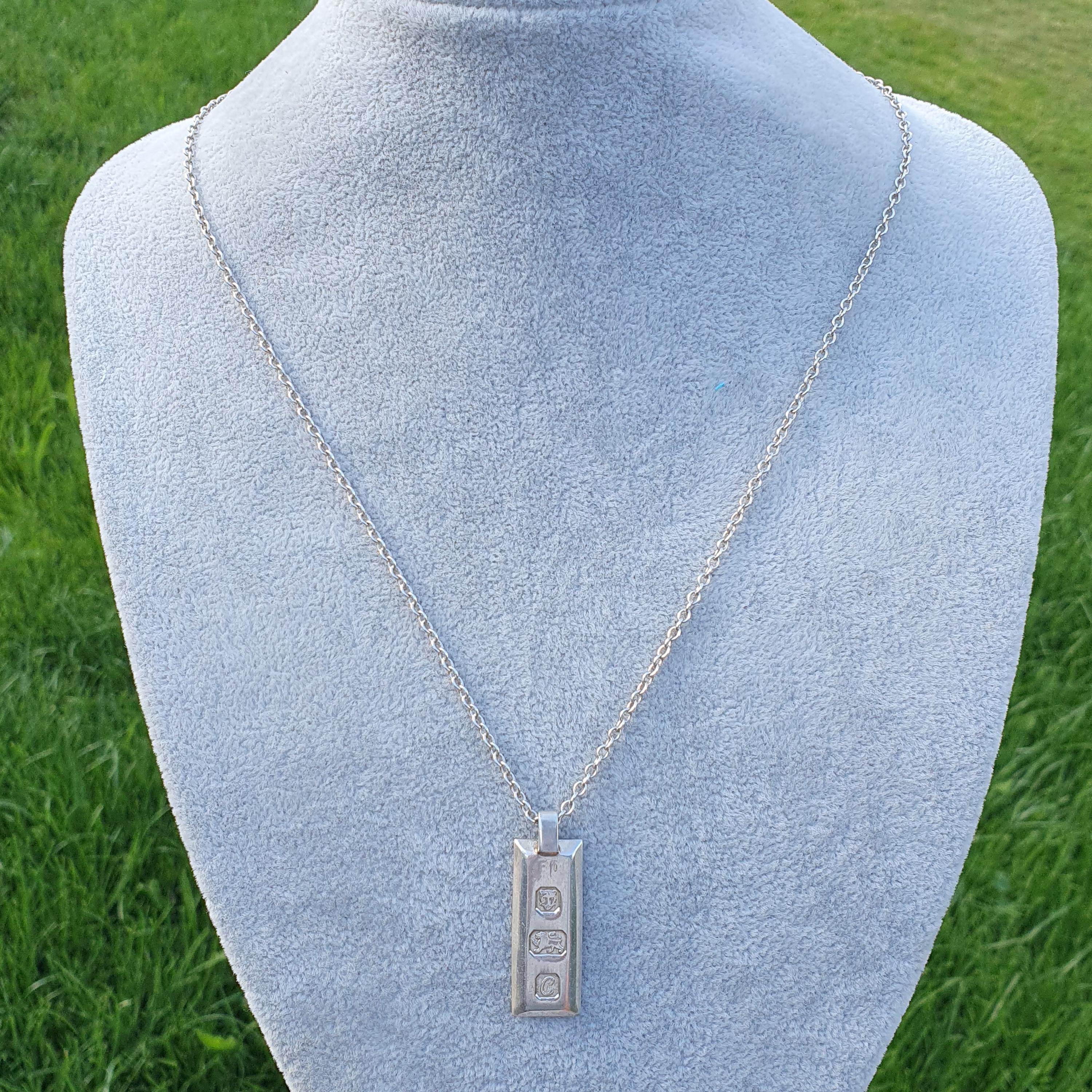 Vintage Sterling Silver Ingot Pendant Rectangle 1977 15.41g 925