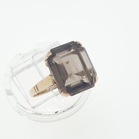 Vintage 9ct Gold Smoky Quartz Ring Large Cut Gems… - image 4